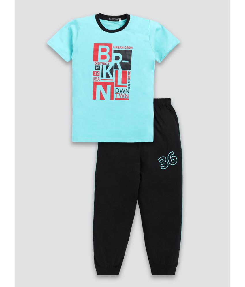     			Todd N Teen - Turquoise Cotton Boys T-Shirt & Trackpants ( Pack of 1 )