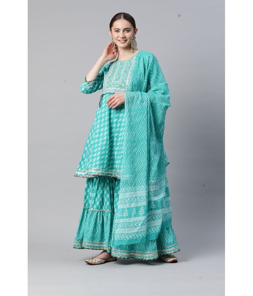     			Vbuyz - Turquoise A-line Cotton Women's Stitched Salwar Suit ( Pack of 1 )