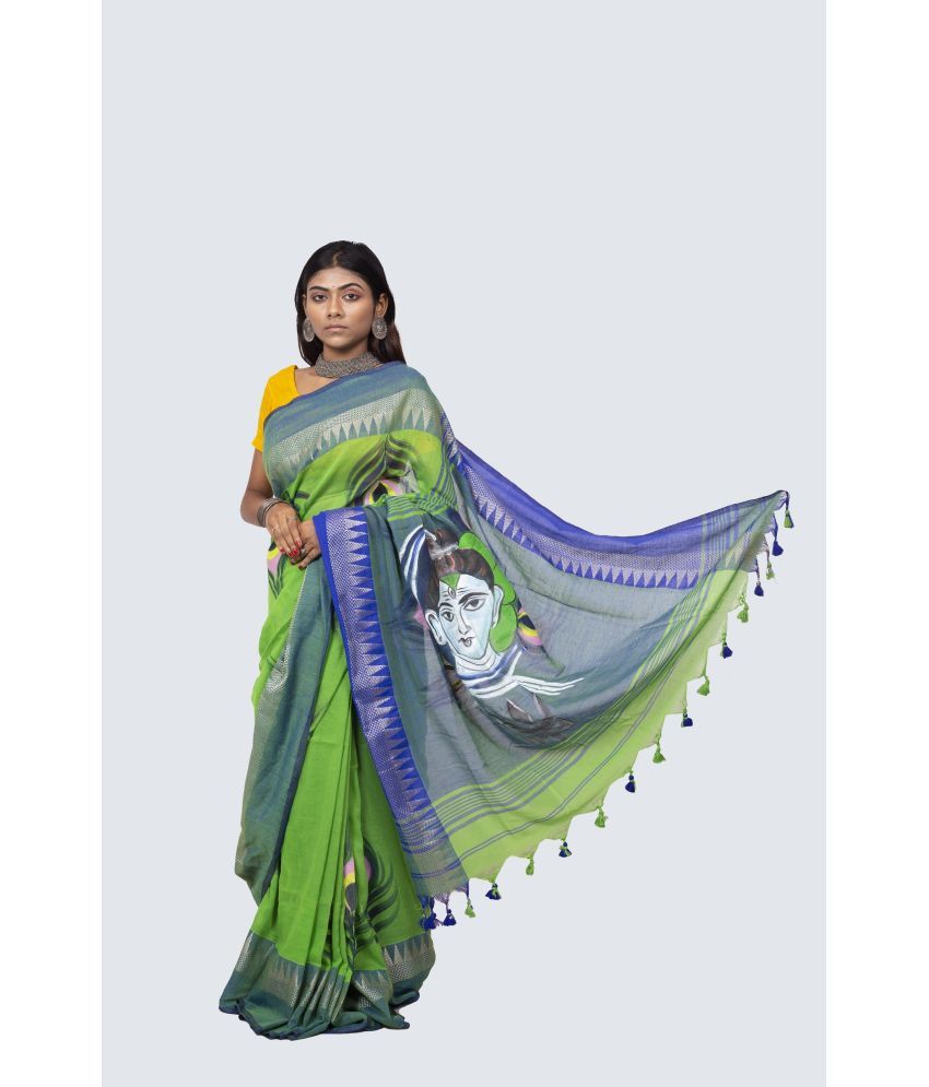     			AngaShobha - Green Cotton Blend Saree With Blouse Piece ( Pack of 1 )