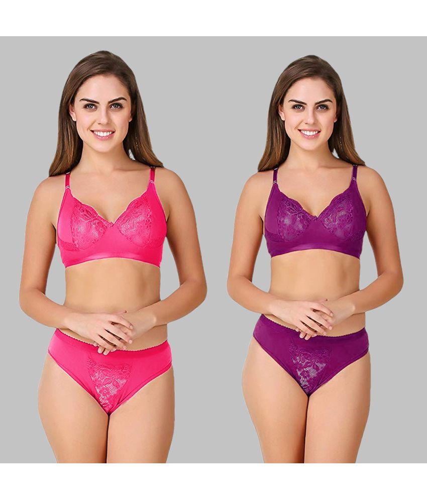     			TCG - Fluorescent Pink WL106 Cotton Lycra Women's Bra & Panty Set ( Pack of 2 )