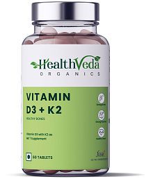 Health Veda Organics Vitamin D3+K2 as MK7 Supplement for Healthy Bones, 60 Veg Tablets