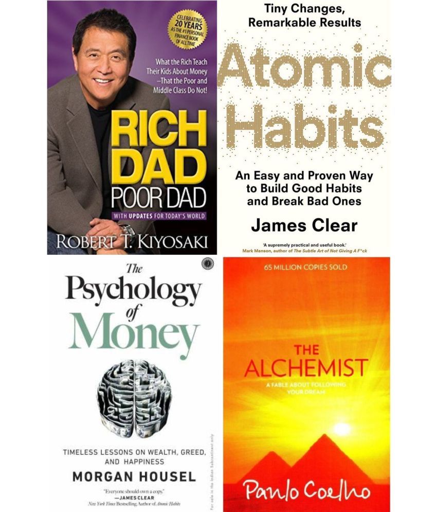     			Combo of 4 Books (Rich Dad Poor Dad+The Psychology of Money +Atomic Habits+ Alchemist) (English,Paperback)