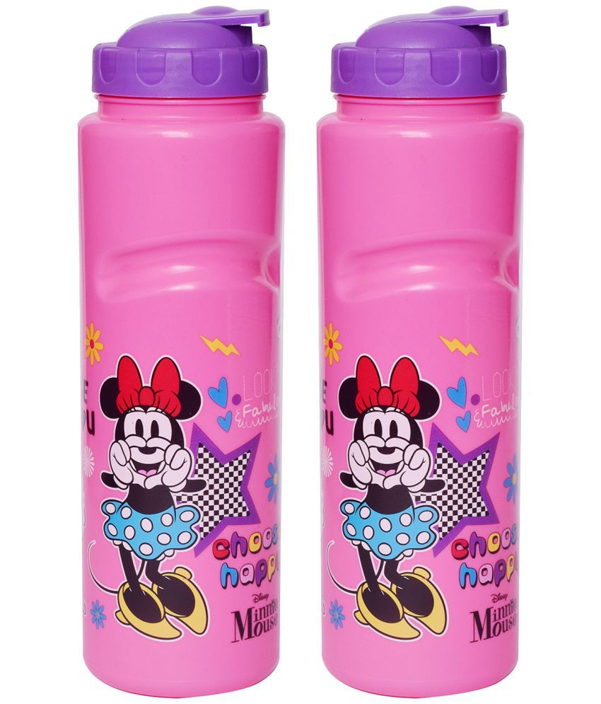     			Gluman Disney Minnie Cartoon Character Printed Plastic Spout Water Bottle for Girls I Leak Proof, 100% Food Grade| BPA Free | Recyclable/Reusable | Spout Lid 700ml (Pack of 2)