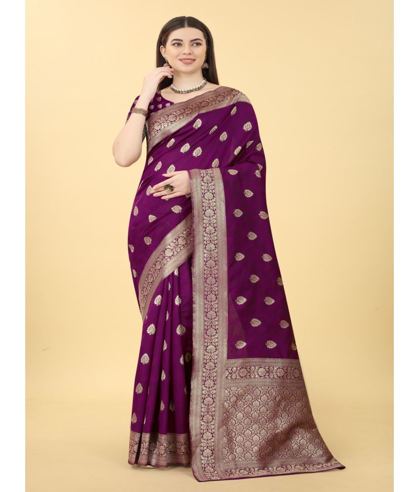     			NENCY FASHION - WINE Banarasi Silk Saree With Blouse Piece ( Pack of 1 )