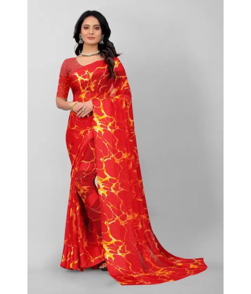     			Sitanjali Lifestyle - Red Georgette Saree With Blouse Piece ( Pack of 1 )