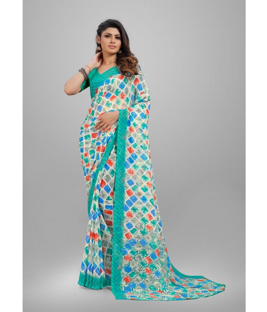     			Sitnjali Lifestyle - Sea Green Georgette Saree With Blouse Piece ( Pack of 1 )
