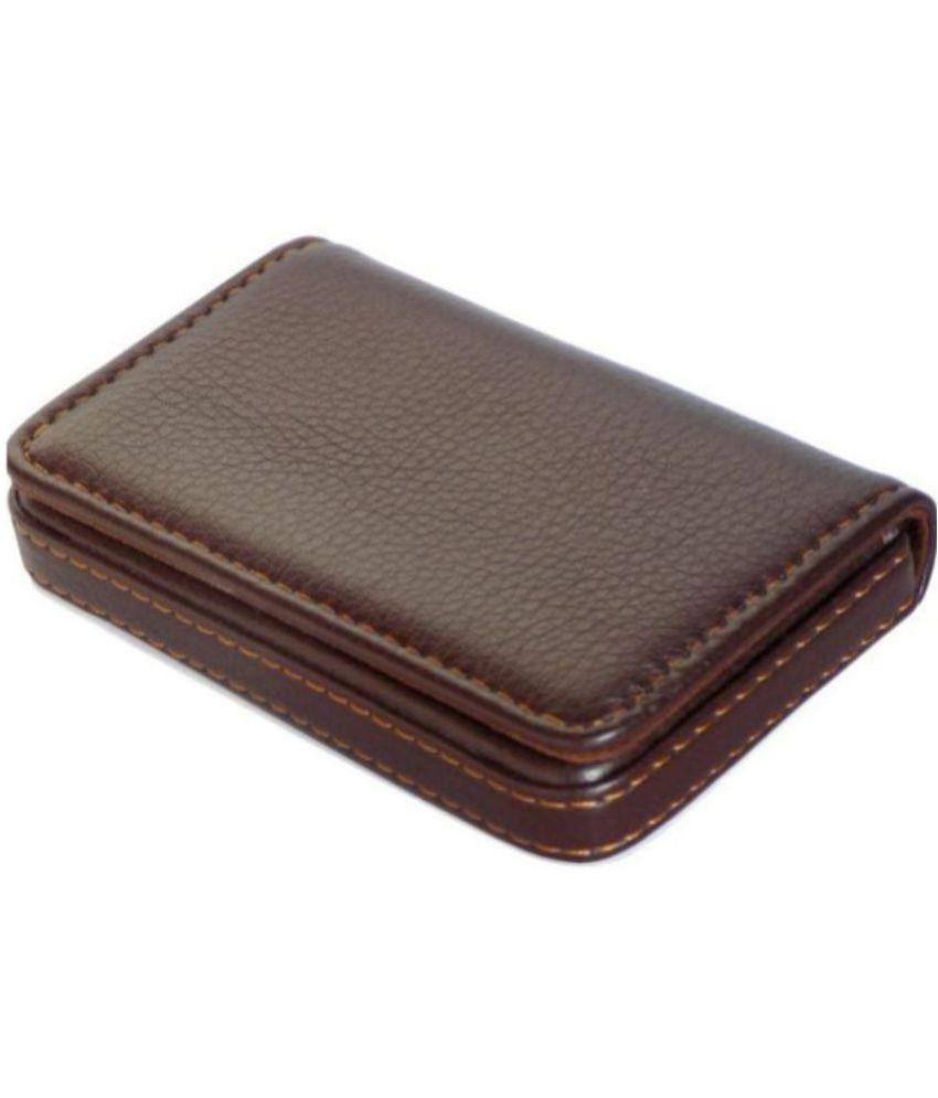    			DARK BROWN STITCHED PU Leather ATM Credit Debit Business ID memory Card Holder Wallet for Men & Women - Brown