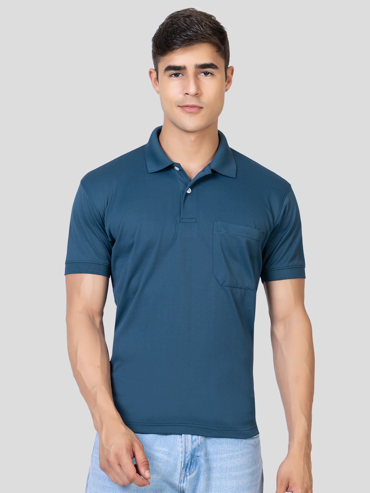    			YHA - Teal Blue Cotton Blend Regular Fit Men's Polo T Shirt ( Pack of 1 )