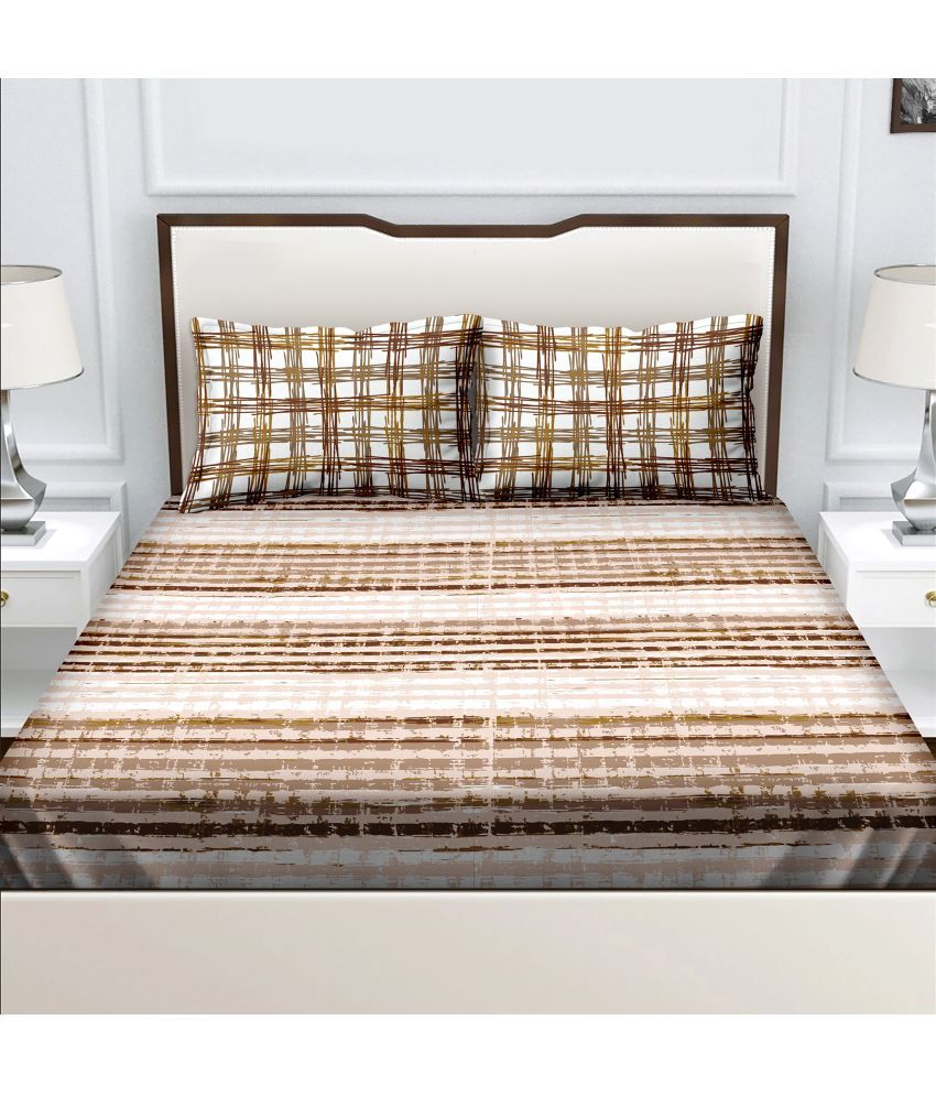     			Bella Casa - Brown Cotton Double Bedsheet with 2 Pillow Covers