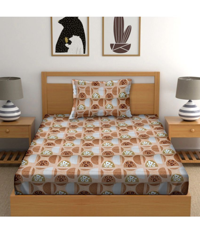     			Bella Casa - Brown Cotton Single Bedsheet with 1 Pillow Cover