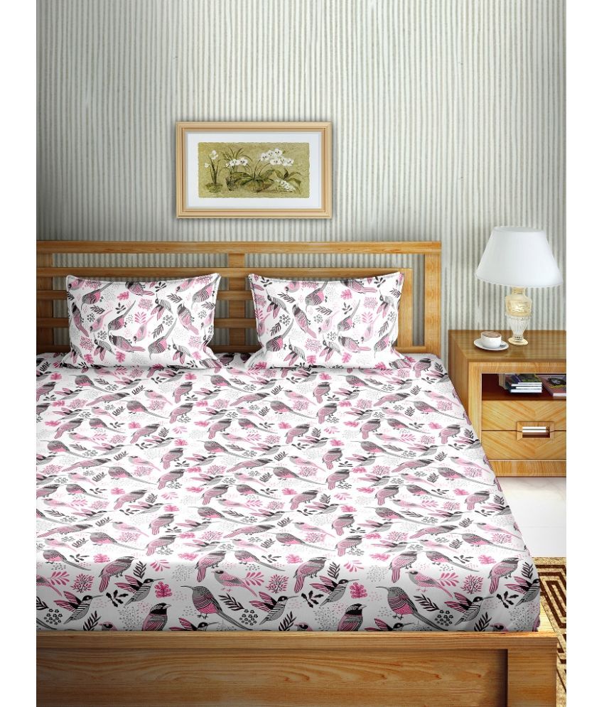     			Bella Casa - Pink Cotton Double Bedsheet with 2 Pillow Covers