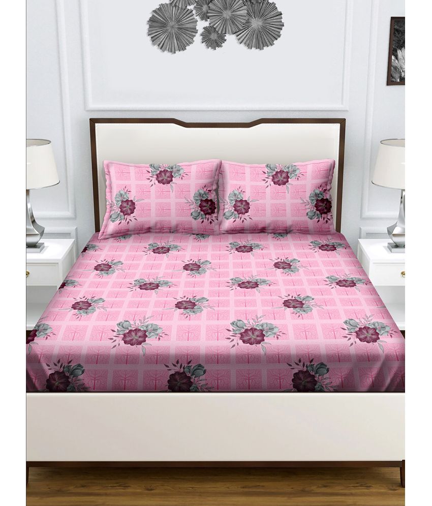     			Bella Casa - Pink Cotton Double Bedsheet with 2 Pillow Covers