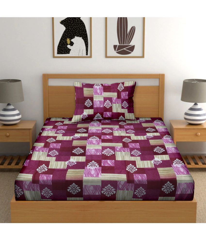     			Bella Casa - Pink Cotton Single Bedsheet with 1 Pillow Cover