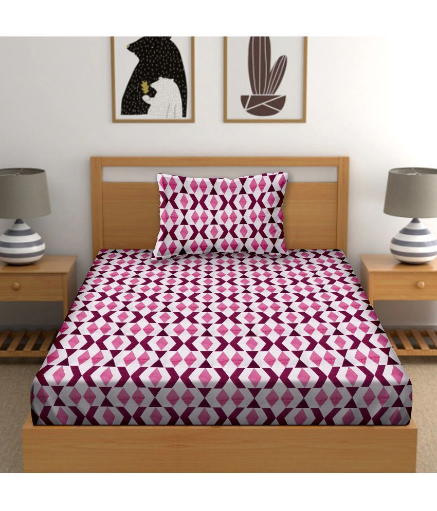     			Bella Casa - Pink Cotton Single Bedsheet with 1 Pillow Cover