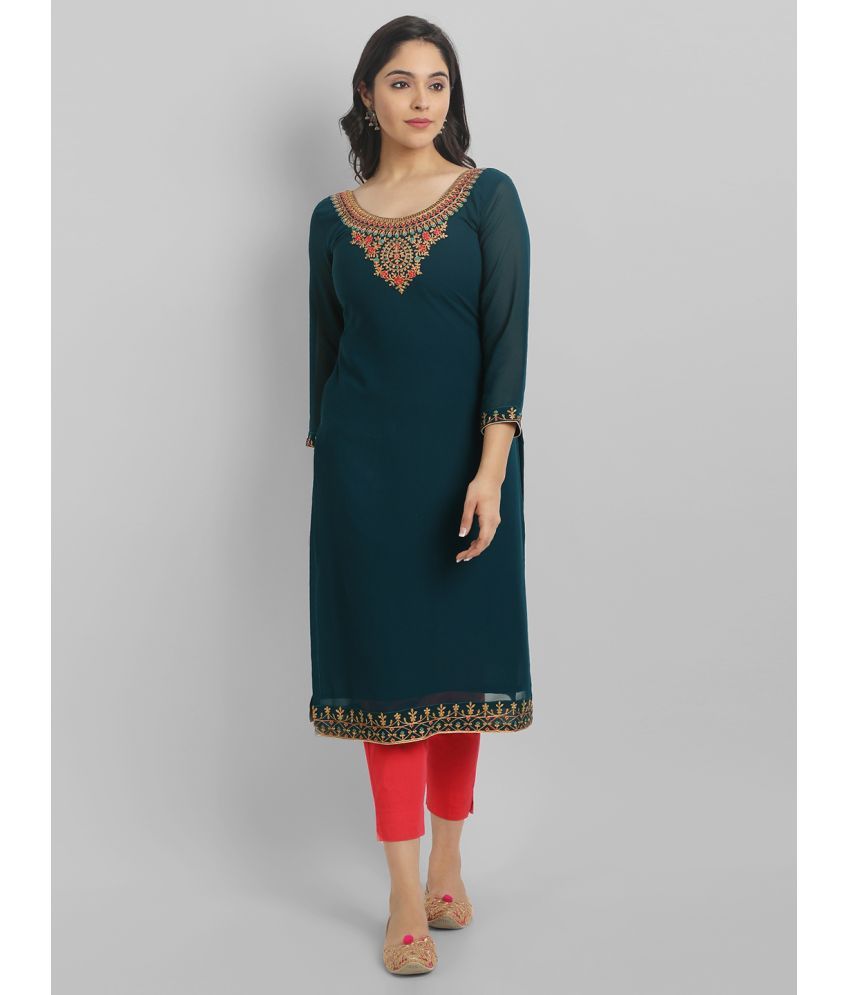     			Femvy - Blue Georgette Women's Straight Kurti ( Pack of 1 )