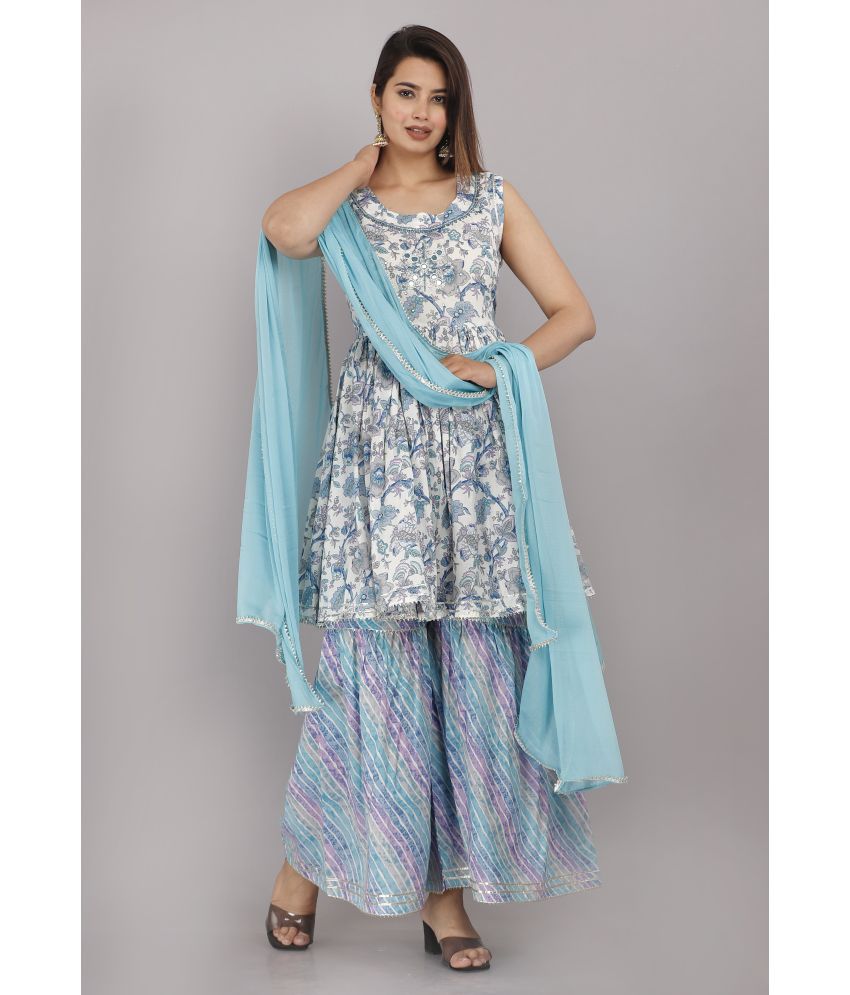     			HIGHLIGHT FASHION EXPORT - Light Blue A-line Cotton Women's Stitched Salwar Suit ( Pack of 1 )