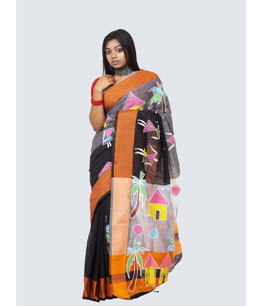     			Handloom Point - Black Cotton Blend Saree With Blouse Piece ( Pack of 1 )