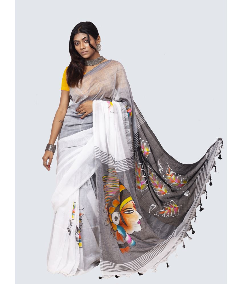     			Handloom Point - White Cotton Blend Saree With Blouse Piece ( Pack of 1 )