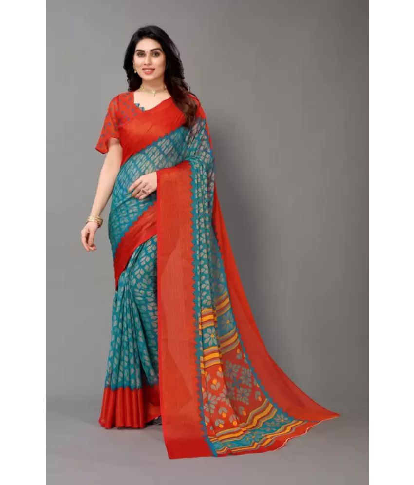     			Sitanjali Lifestyle - Teal Brasso Saree With Blouse Piece ( Pack of 1 )
