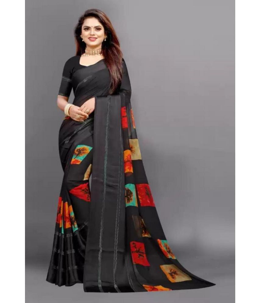     			Sitnjali Lifestyle - Black Georgette Saree With Blouse Piece ( Pack of 1 )