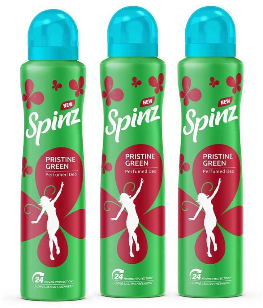     			Spinz - 3 PRISTINE GREEN DEODORANT ,150 ML EACH Body Spray for Unisex 450 ml ( Pack of 3 )