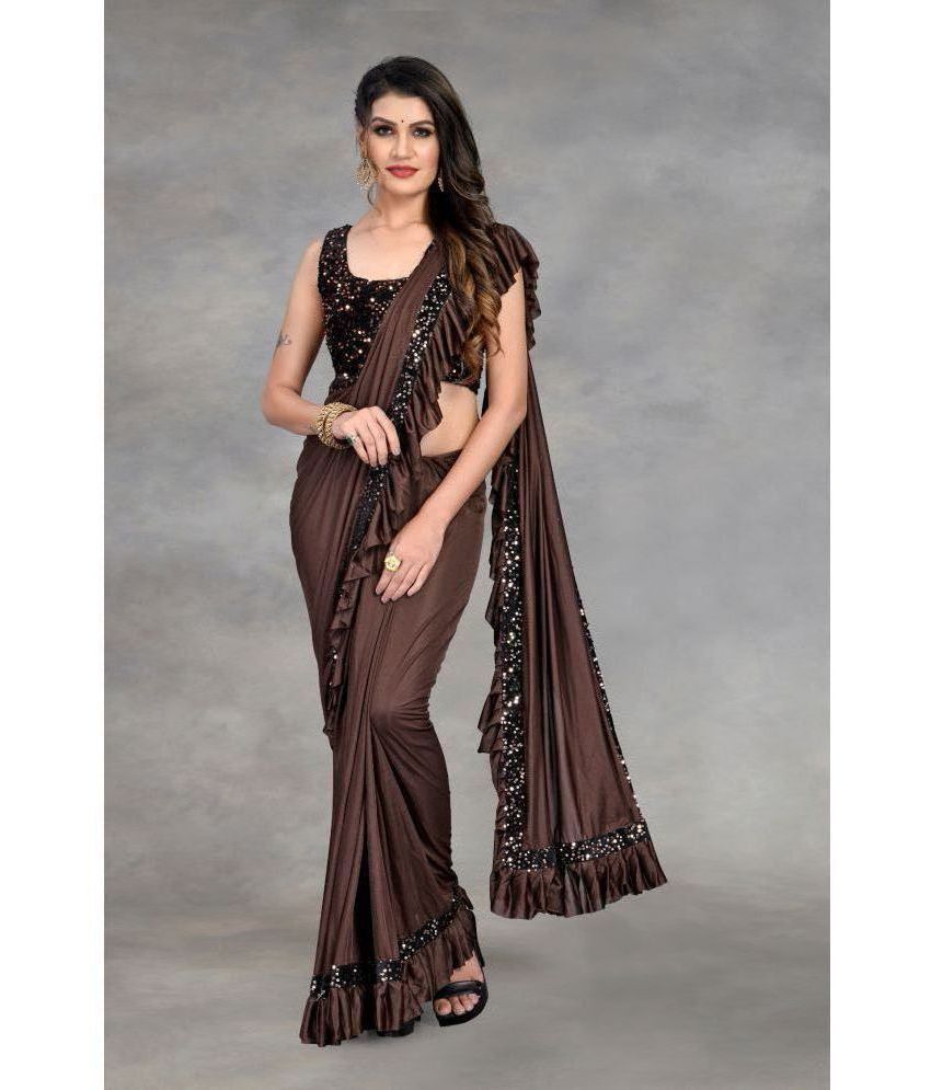     			Aika - Coffee Lycra Saree With Blouse Piece ( Pack of 1 )