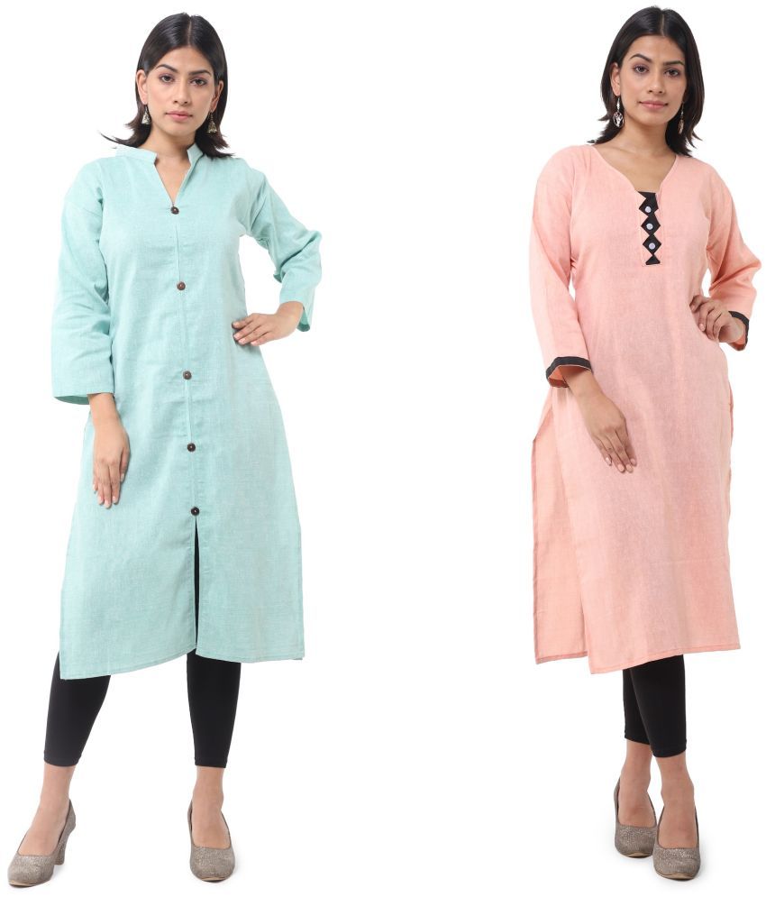     			DESHBANDHU DBK - Multicolor Cotton Women's Straight Kurti ( Pack of 2 )