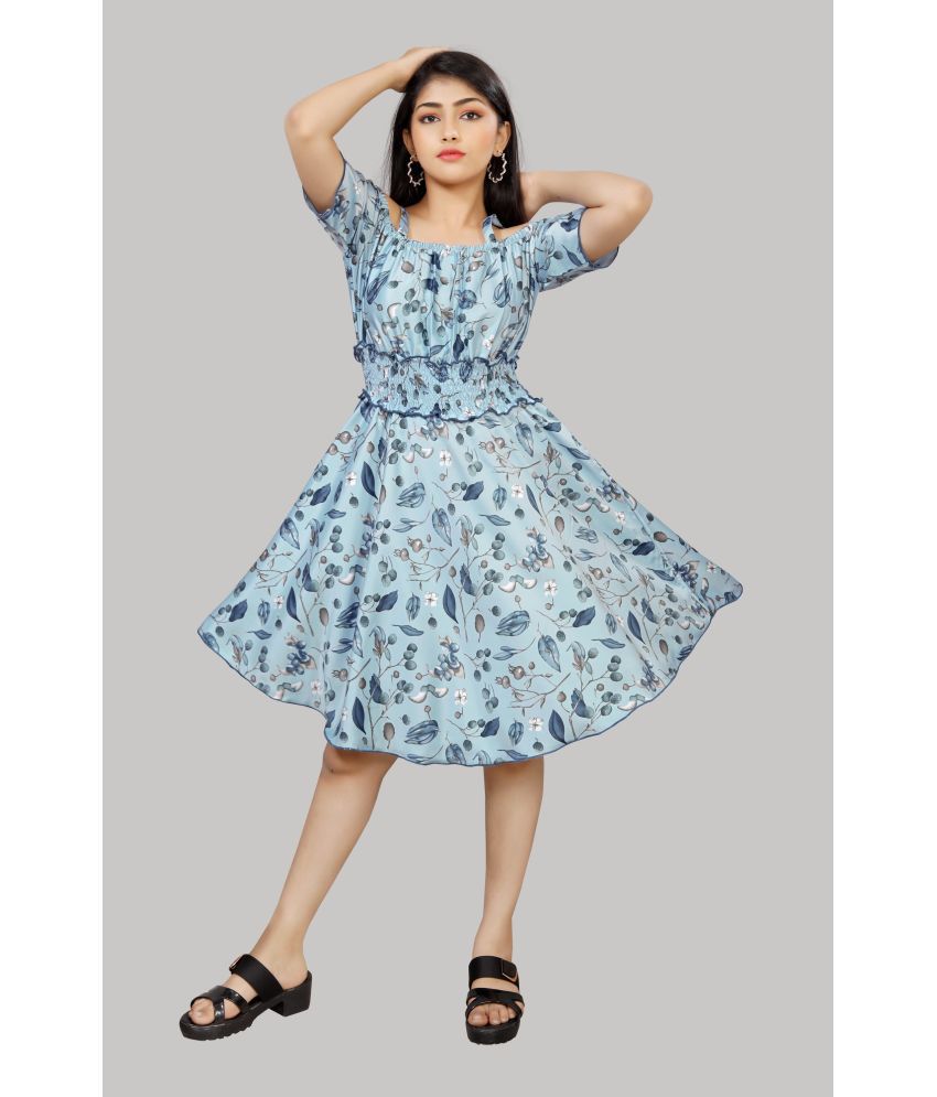     			R K Maniyar - Blue Satin Girls A-line Dress ( Pack of 1 )