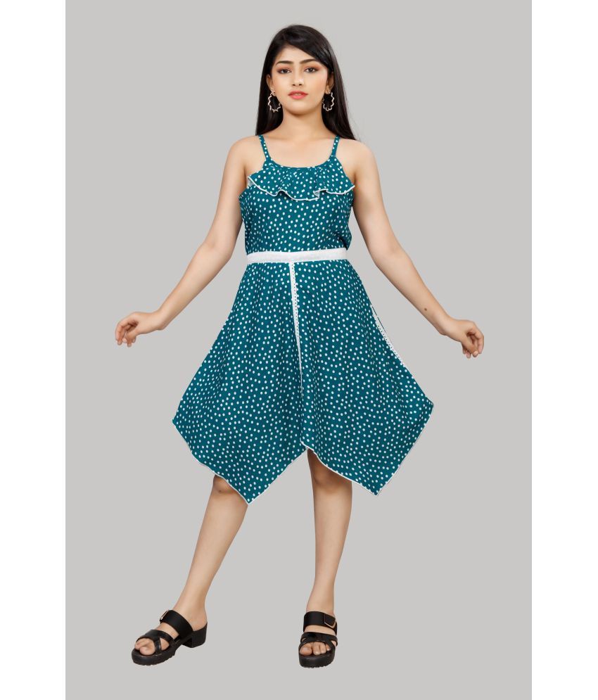     			R K Maniyar - Teal Rayon Girls Asymmetric Dress ( Pack of 1 )