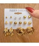 FASHION FRILL Golden Stud Earrings ( Pack of 8 )