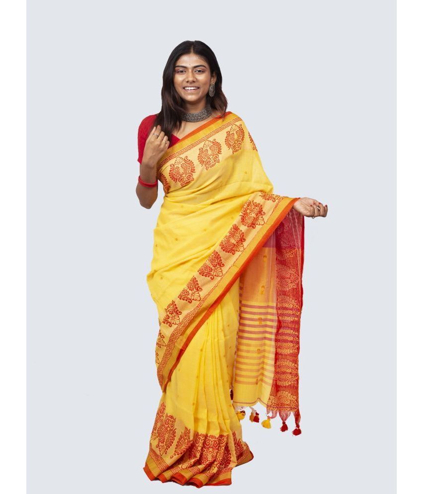     			AngaShobha - Yellow Cotton Blend Saree With Blouse Piece ( Pack of 1 )