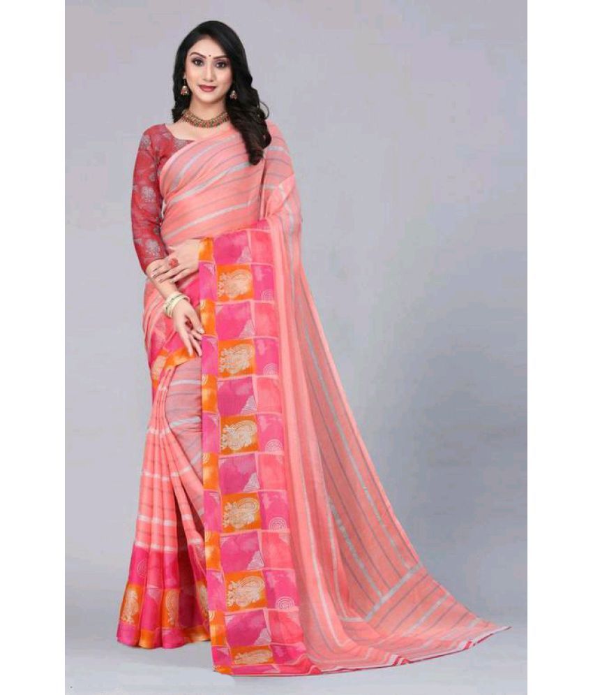     			Bhuwal Fashion - Peach Chiffon Saree With Blouse Piece ( Pack of 1 )