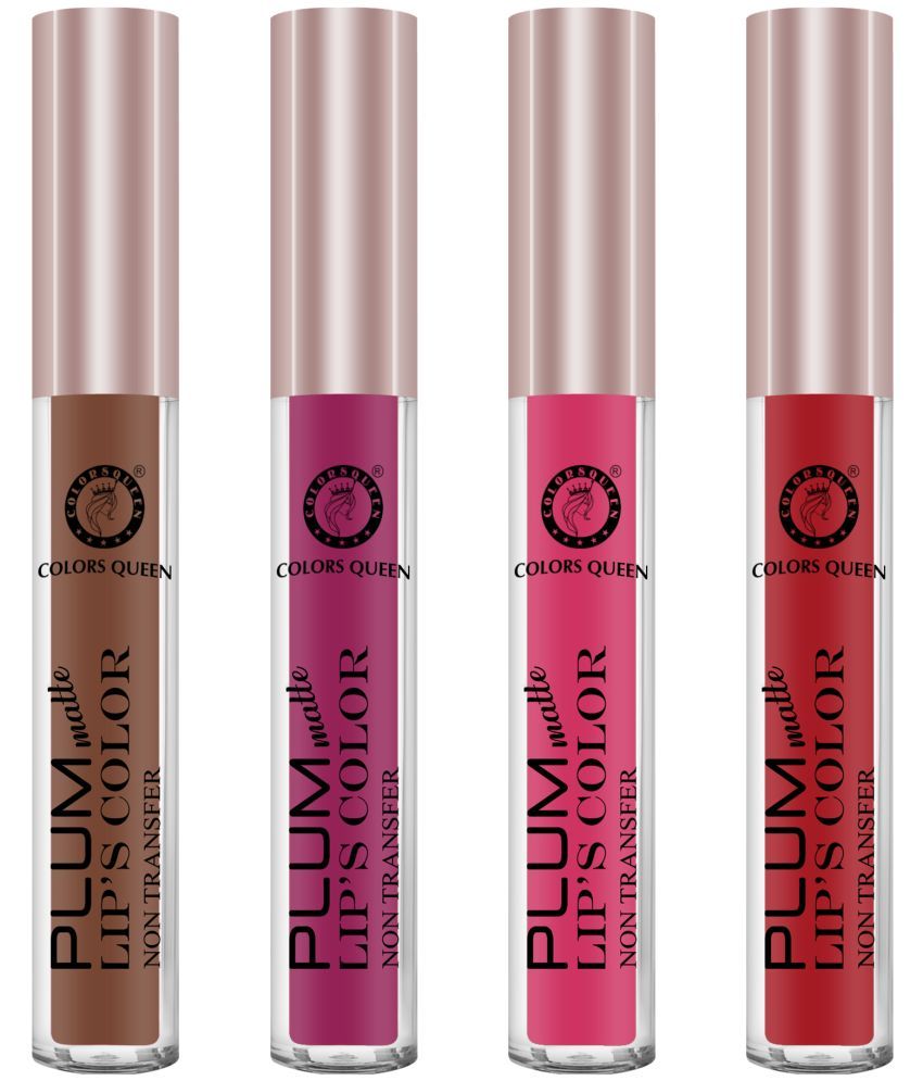     			Colors Queen Plum Matte Non Transfer Water Proof Liquid Matte Lipstick 7ml - Combo of 4