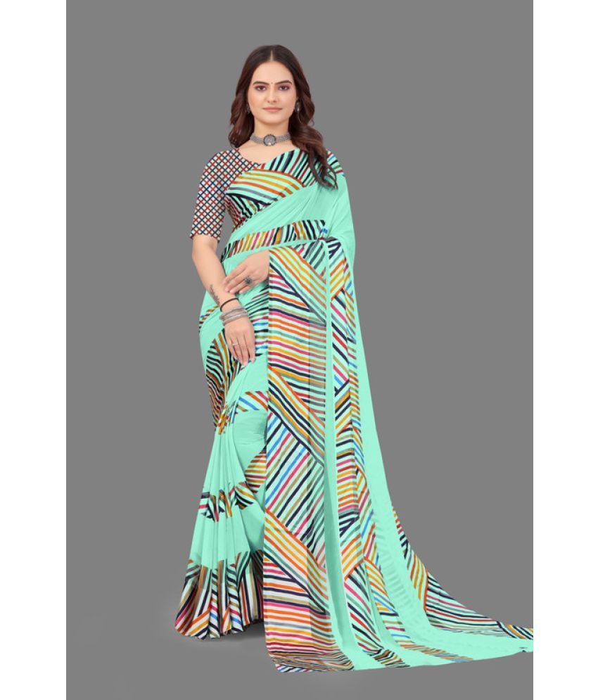     			Sanjana Silks - SkyBlue Georgette Saree With Blouse Piece ( Pack of 1 )