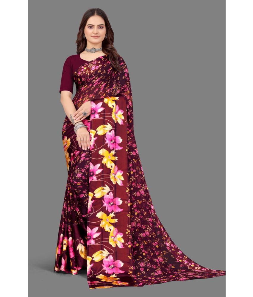     			Sanjana Silks - Wine Georgette Saree With Blouse Piece ( Pack of 1 )