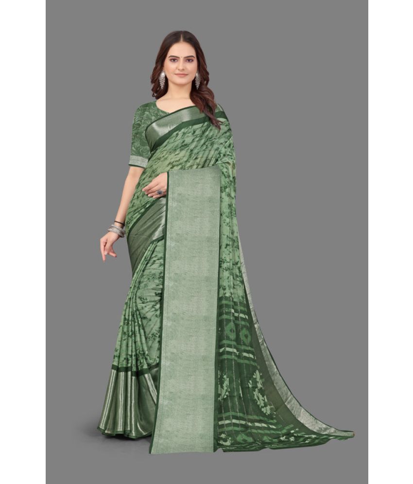     			Sitanjali Lifestyle - Green Chiffon Saree With Blouse Piece ( Pack of 1 )