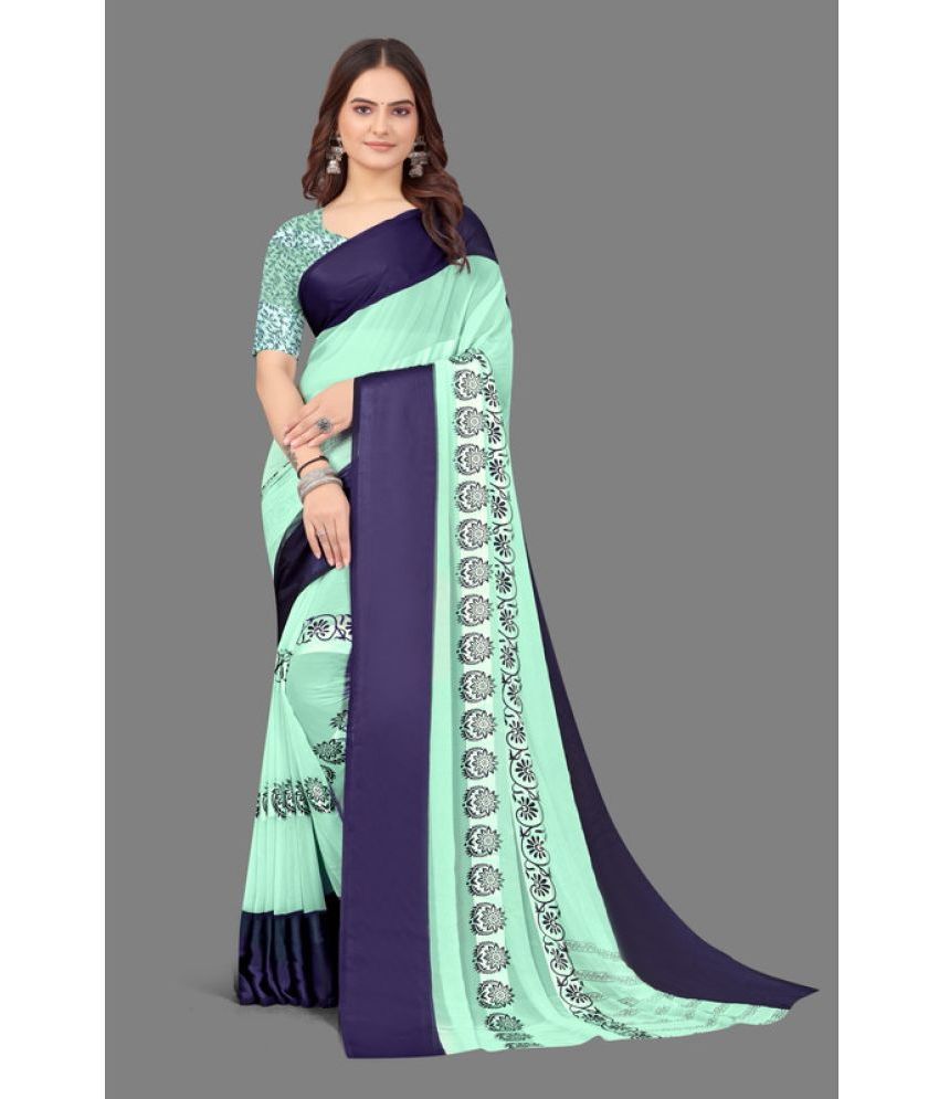     			Sitanjali - Turquoise Georgette Saree With Blouse Piece ( Pack of 1 )