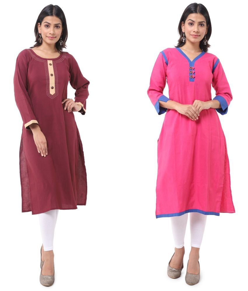     			DESHBANDHU DBK - Multicolor Cotton Women's Straight Kurti ( Pack of 2 )