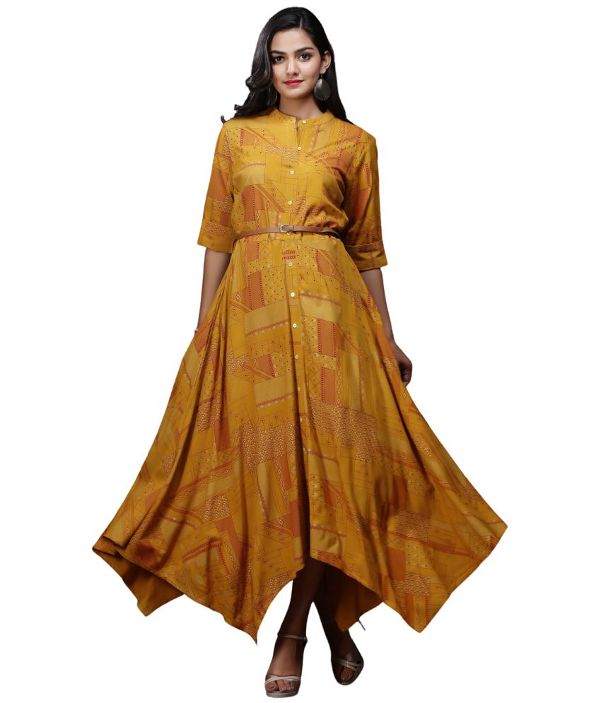     			Juniper - Mustard Rayon Women's Fit & Flare Dress ( Pack of 1 )