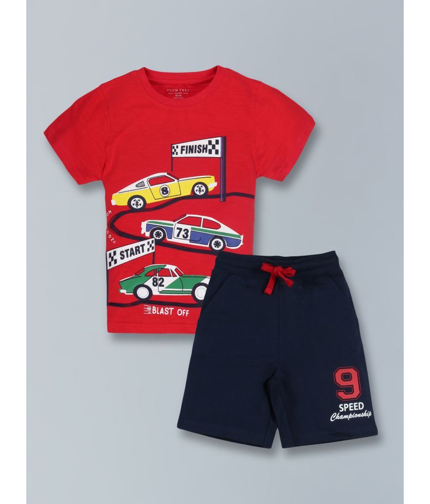     			PLUM TREE - Red Cotton Boys T-Shirt & Shorts ( Pack of 1 )