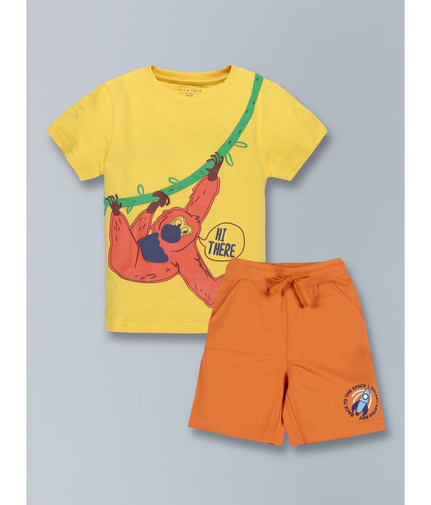     			PLUM TREE - Yellow Cotton Boys T-Shirt & Shorts ( Pack of 1 )