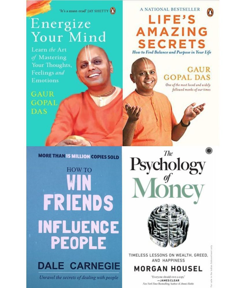    			Combo of 4  (Energize your mind + Life's Amazing + Psychology of Money+ How to win friends) English, Paperback