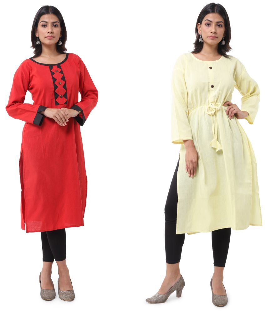     			DESHBANDHU DBK - Multicolor Cotton Women's Straight Kurti ( Pack of 2 )