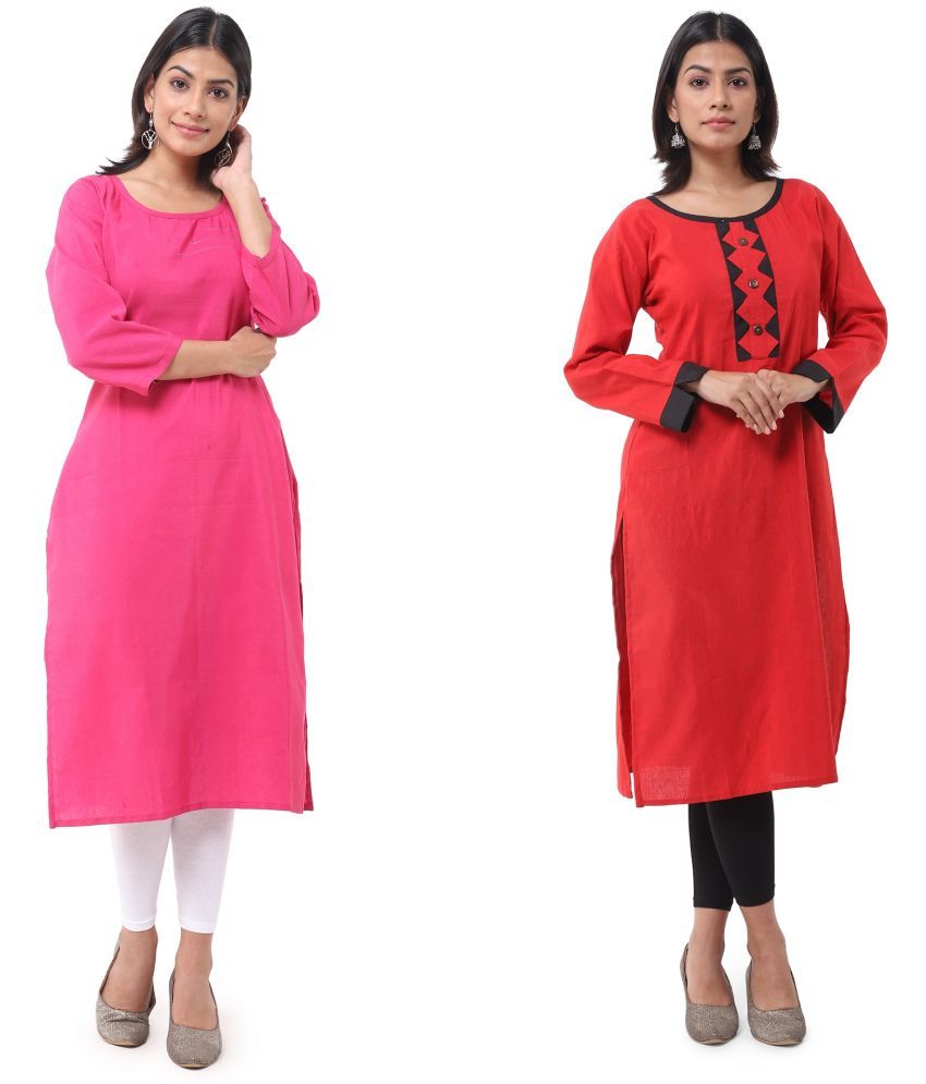     			DESHBANDHU DBK - Multicolor Cotton Women's Straight Kurti ( Pack of 2 )