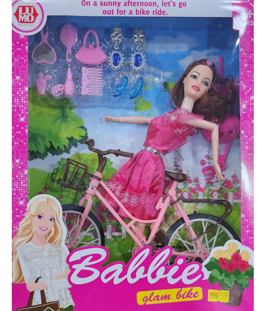     			Fratelli Alia Doll with 3D Eyes & Made to Move Hands,Town Girl with Cycle and Baby Sister with her accessories