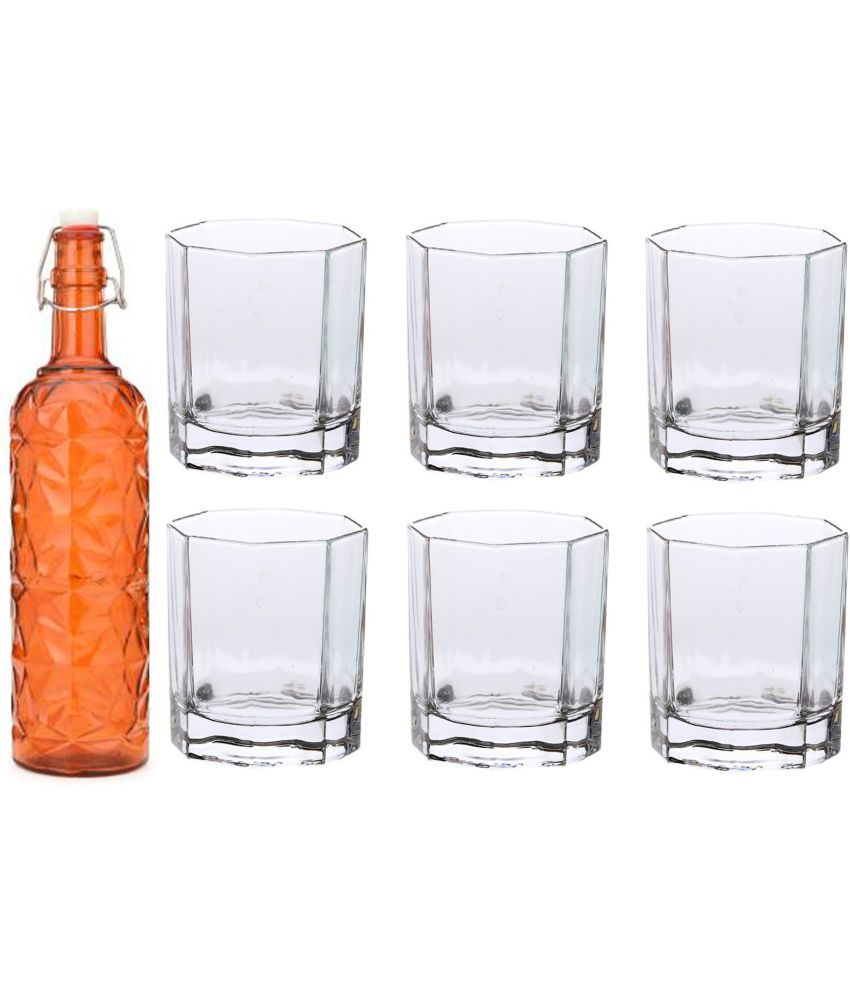     			Somil - Glass & Bottle Drinks Serving Lemon Set Orange Water Bottle 1000 mL ( Set of 1 )