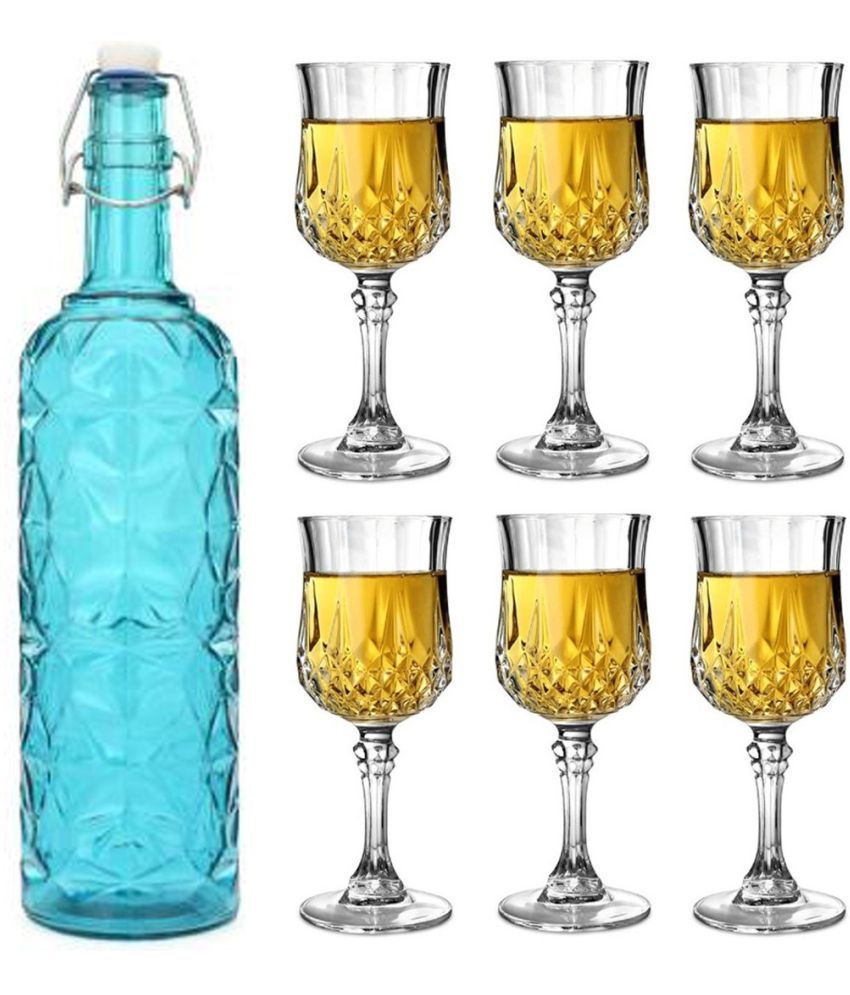     			Somil - Glass & Bottle Drinks Serving Lemon Set Blue Water Bottle 1000 mL ( Set of 1 )