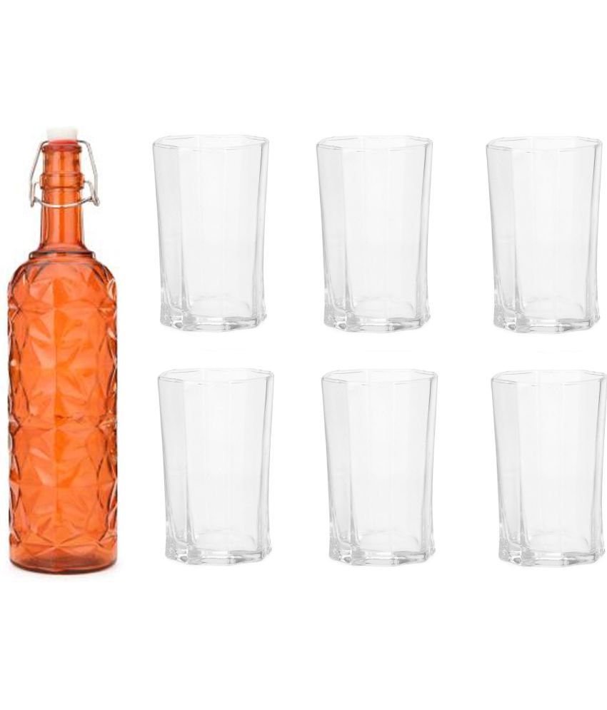     			Somil - Glass & Bottle Drinks Serving Lemon Set Orange Water Bottle 1000 mL ( Set of 1 )