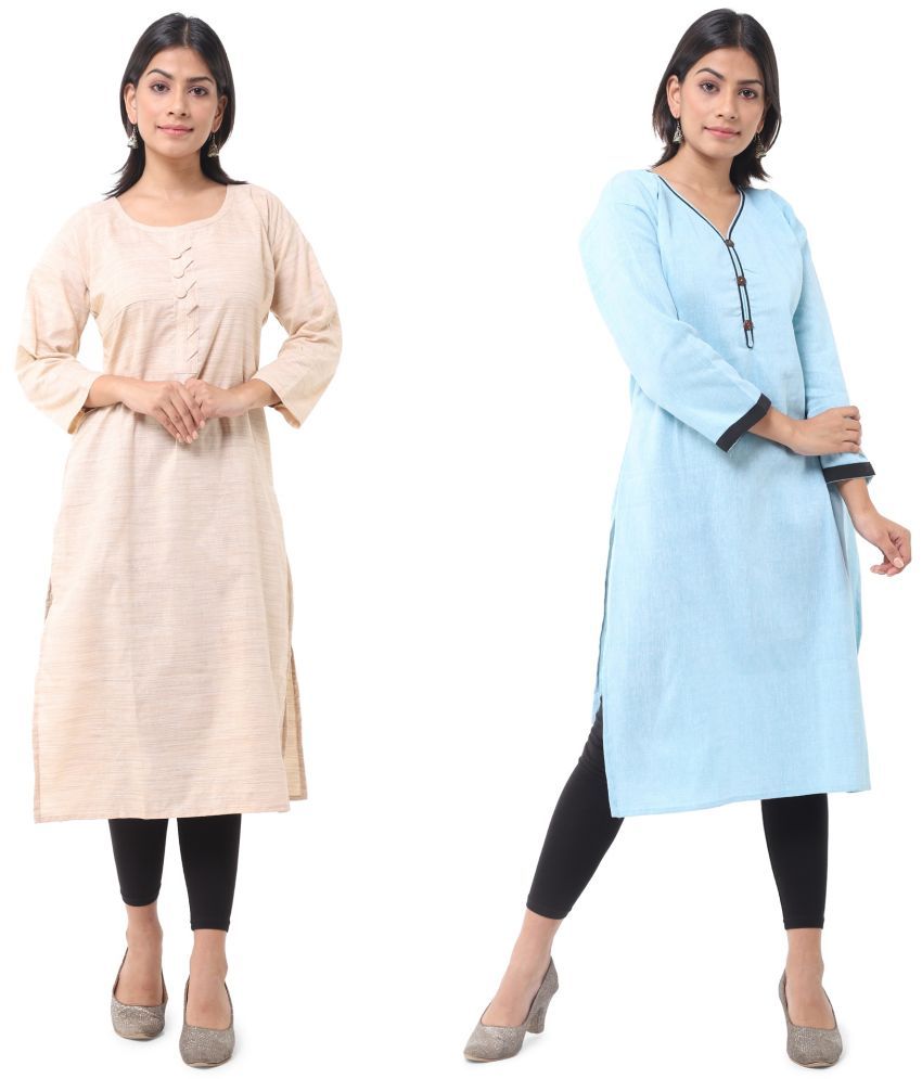     			DESHBANDHU DBK - Multicolor Cotton Women's Straight Kurti ( Pack of 2 )