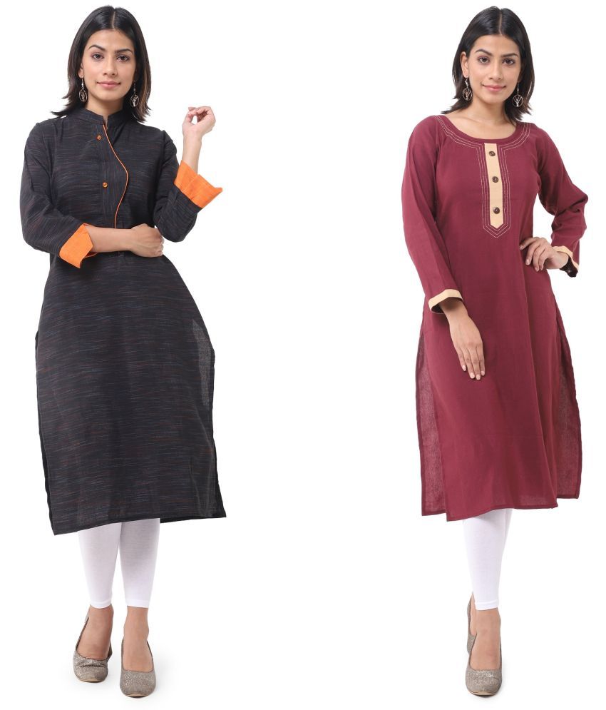     			DESHBANDHU DBK - Multicolor Cotton Women's Straight Kurti ( Pack of 2 )